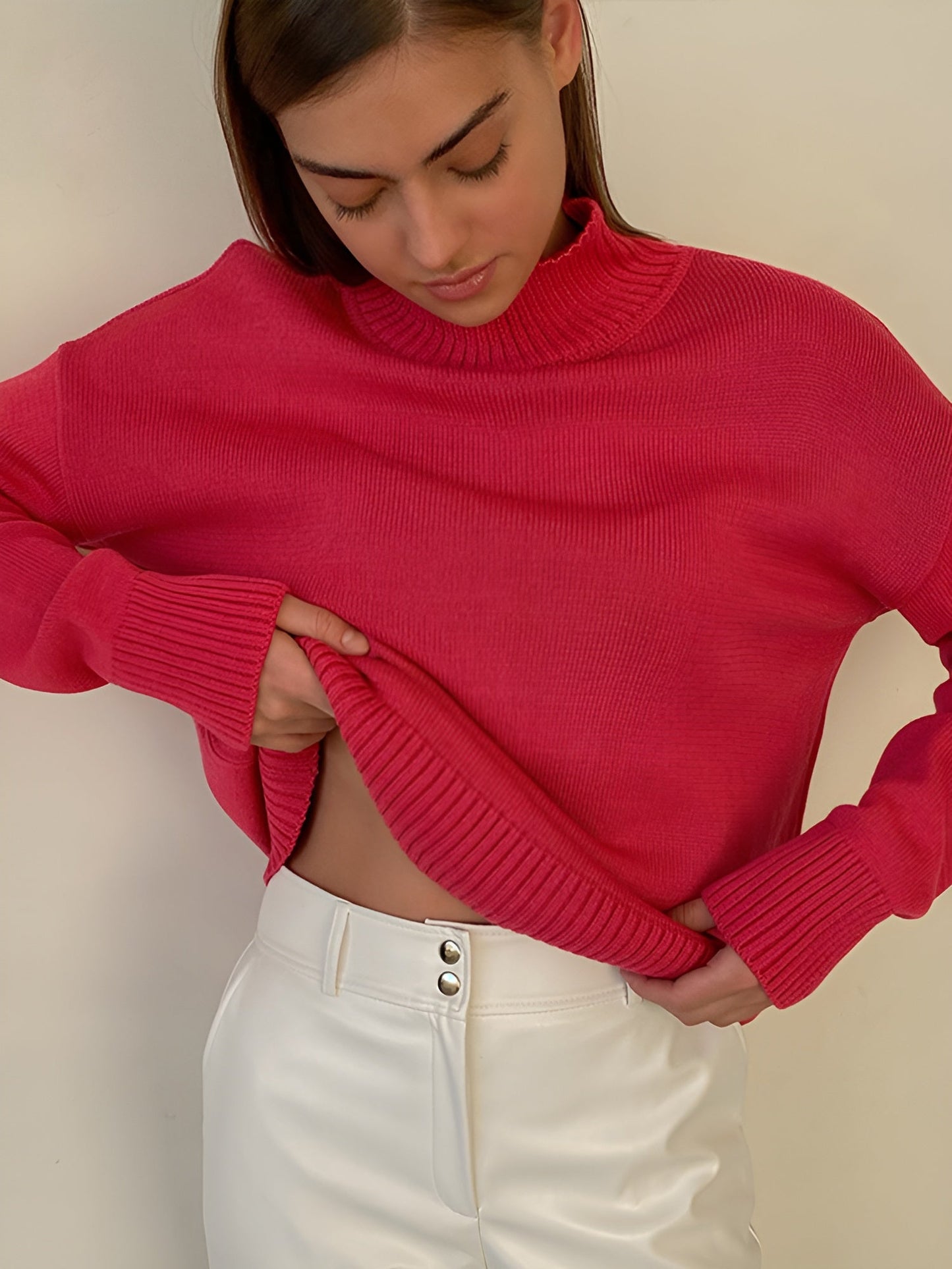 Kylie | Damen Stilvoller Rollkragen Strick Pullover | Locker