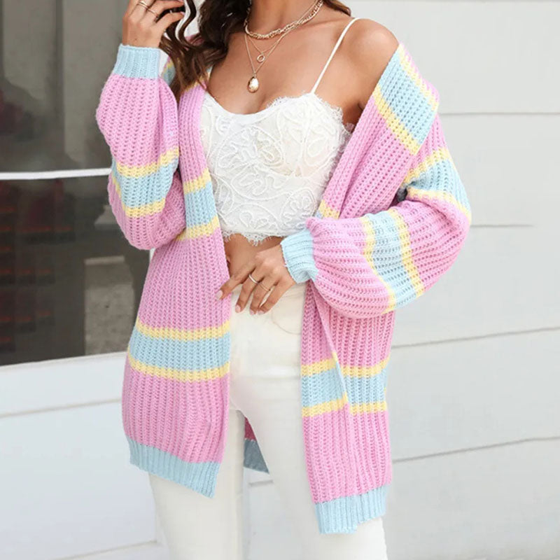 Damen Gestreift Lässige Mode Strickjacke