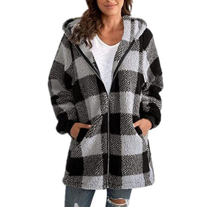 Mila | Damen Lässige Karierte Jacke | Kapuze