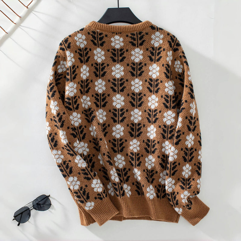 Damen Warme Blumenmuster Lässiges Strickjacke