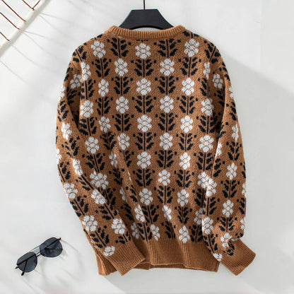 Damen Warme Blumenmuster Lässiges Strickjacke