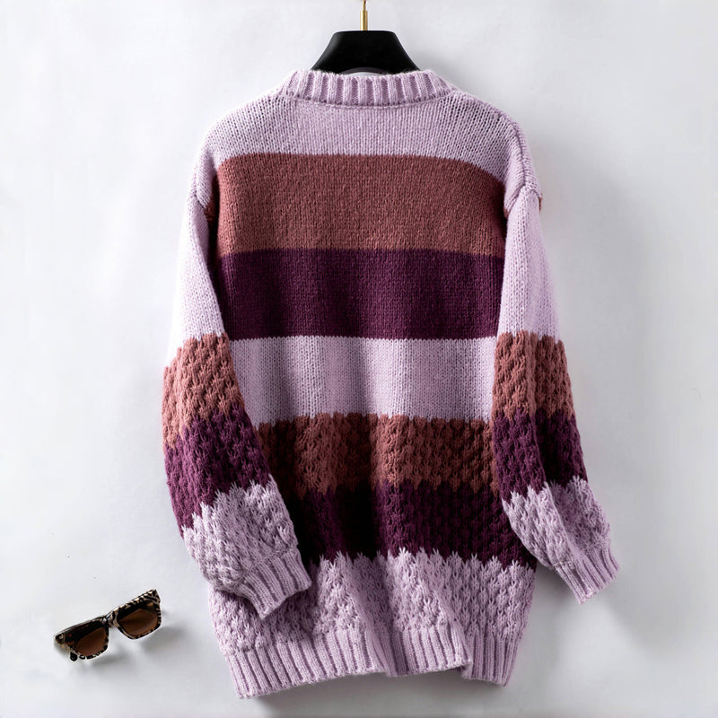 Damen Lässige Warme Gestreift Strickjacke